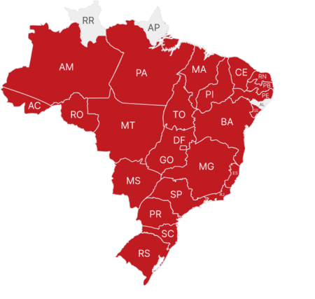 Mapa do Brasil exibindo onde a Txai está presente com todos os estados visíveis